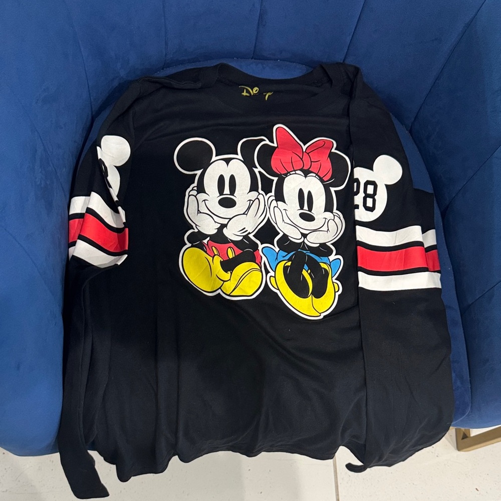 Disney Black Long Sleeve Tee with Mickey and Minnie